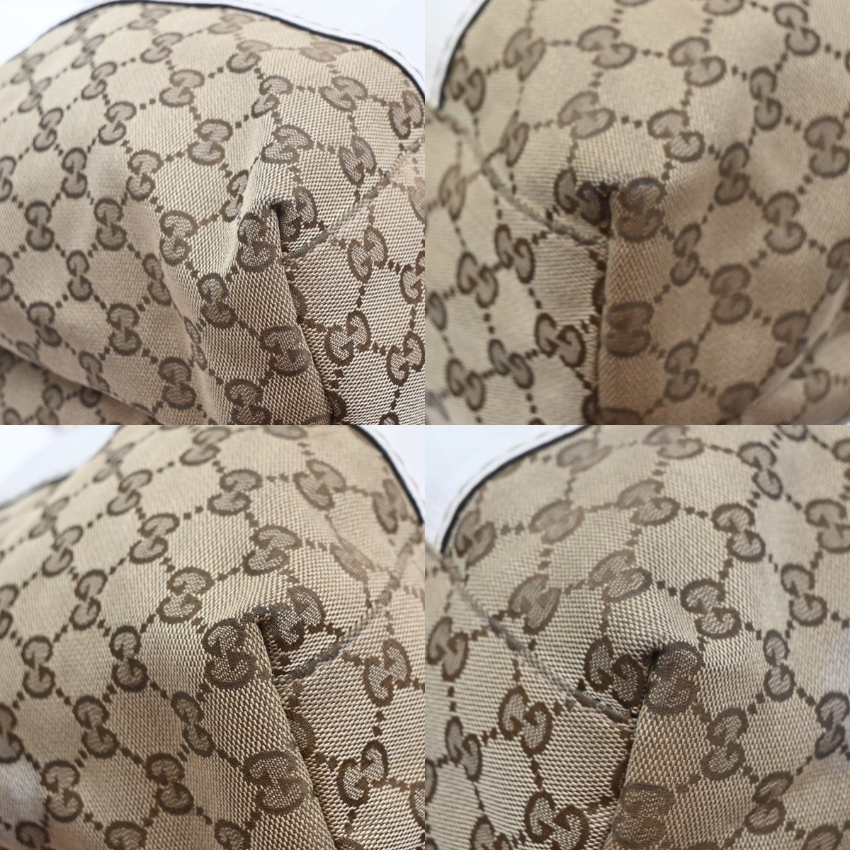 GUCCI Logo GG Pattern Hand Tote Bag Bamboo Canvas Leather Beige Italy 70CA985