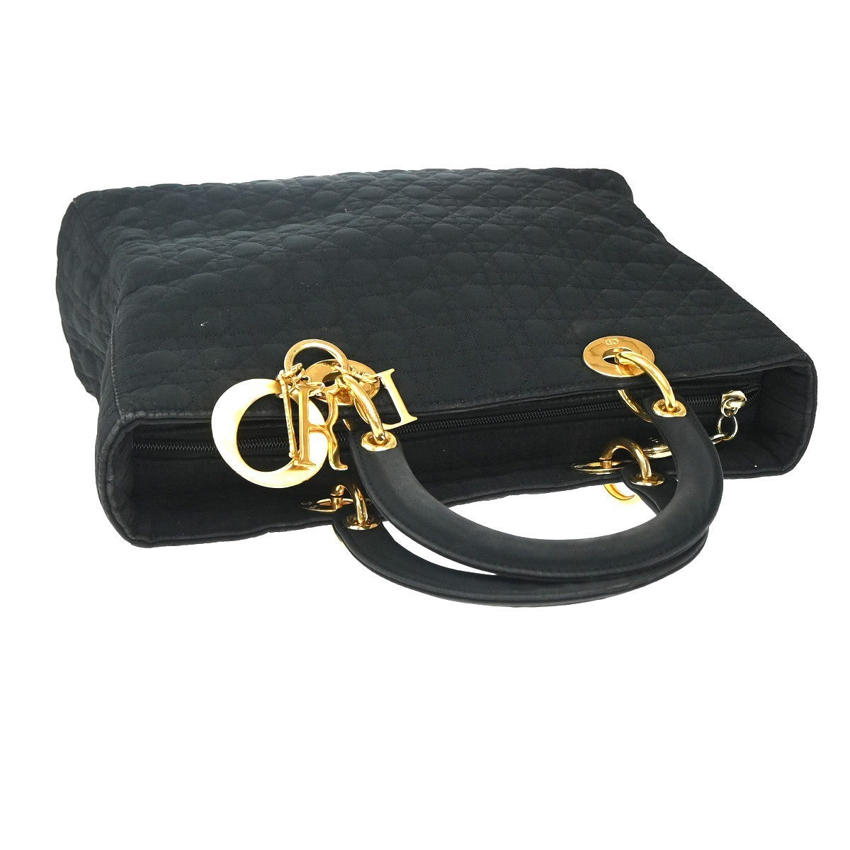 CHRISTIAN DIOR Logo Lady Cannage Hand Bag Nylon Leather Black GHW Italy 70EG292