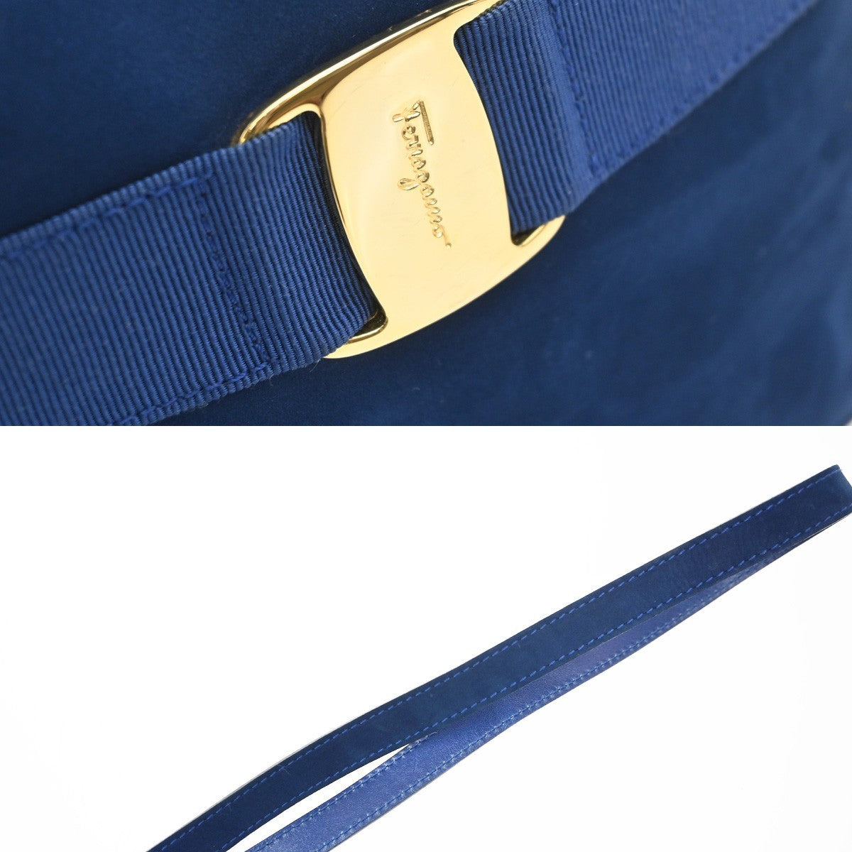 SALVATORE FERRAGAMO Vara Shoulder Bag Suede Leather Navy Blue GHW Italy 62MA558