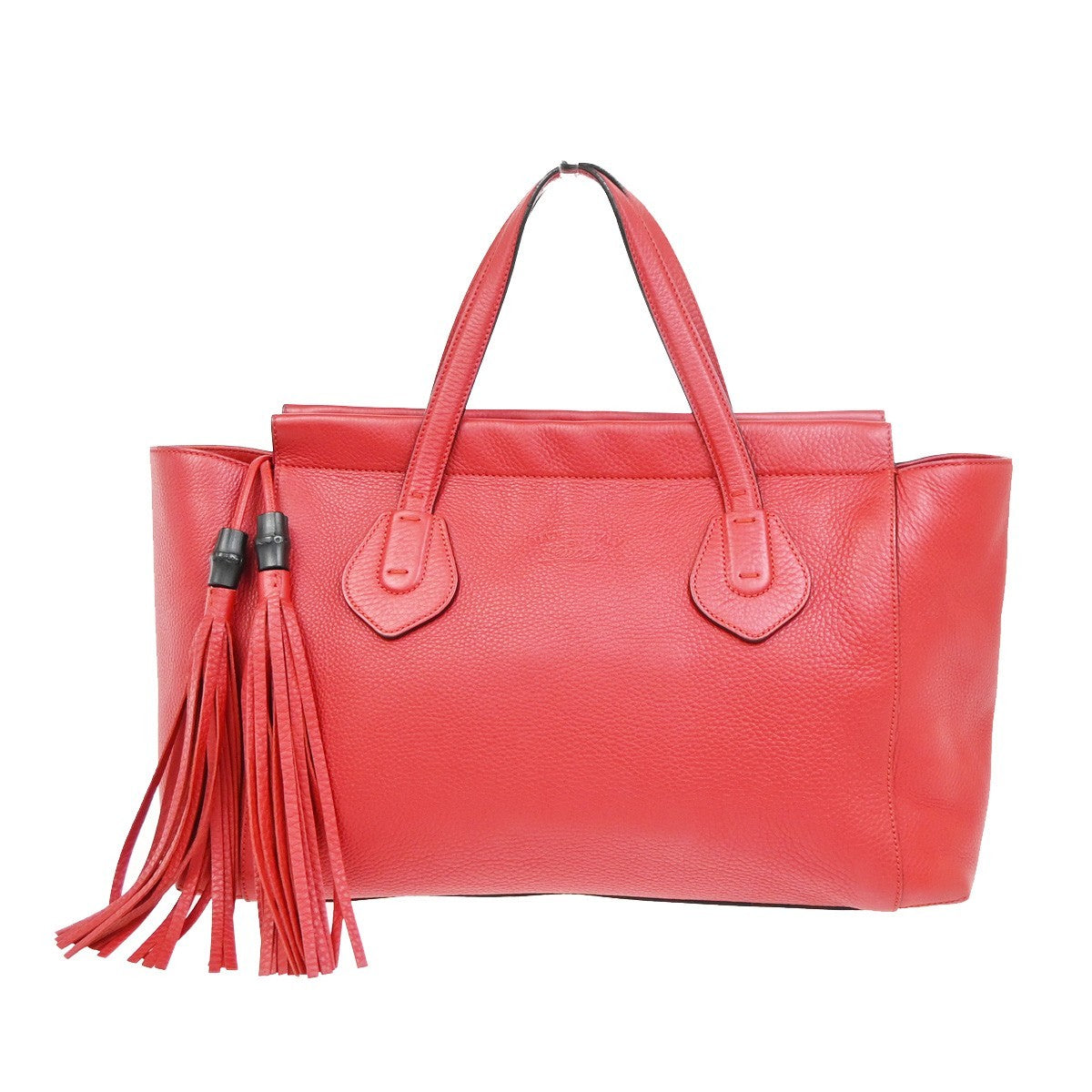 GUCCI Logo Lady Tassel Shoulder Hand Tote Bag Leather Red GHW Italy 79YH903