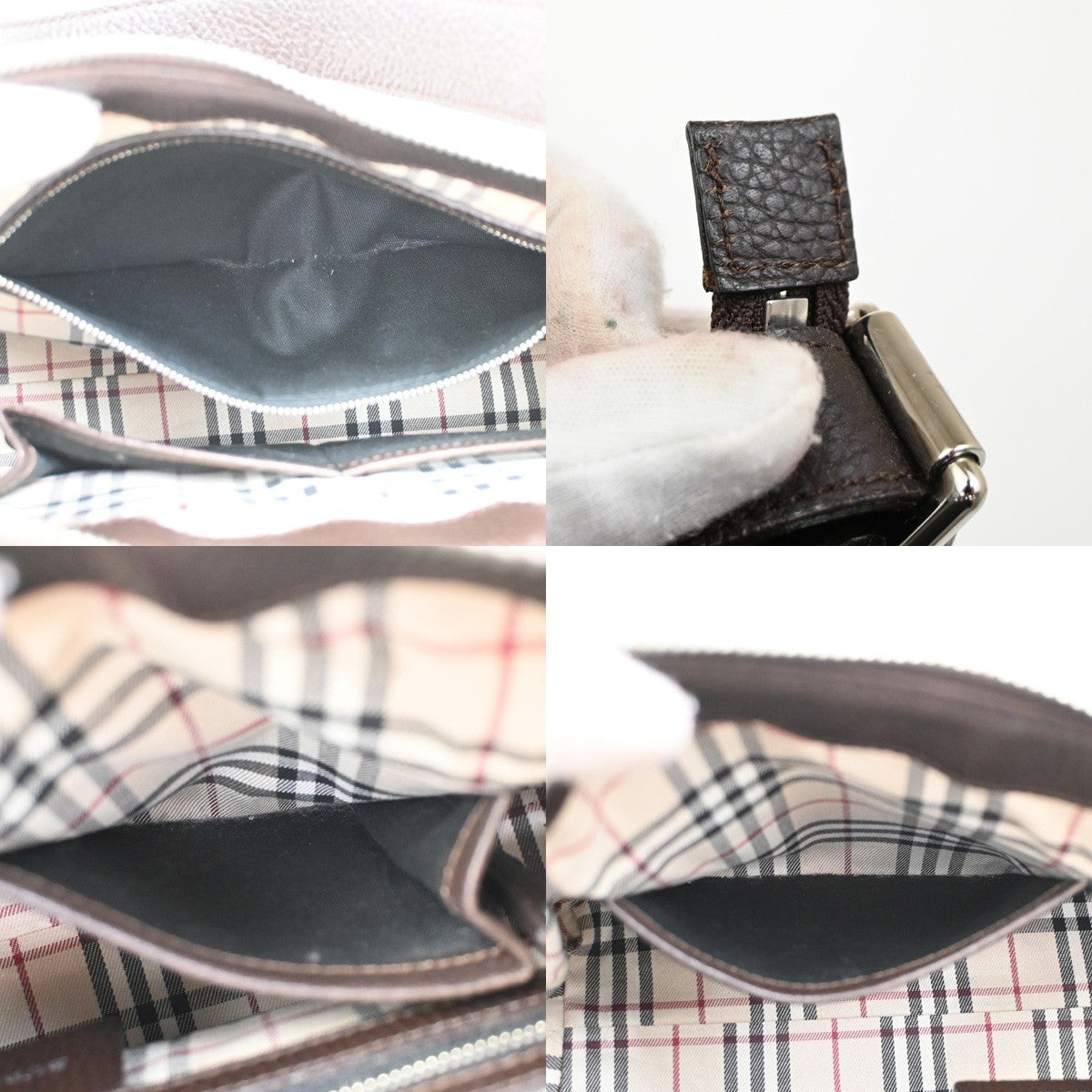 BURBERRY  Shoulder Bag Grained Calfskin House Check Brown SHW 09DA145
