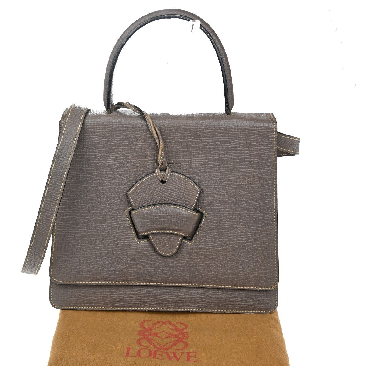 LOEWE Logo Barcelona 2Way Shoulder Bag Embossing Leather Purple GHW 86TA234