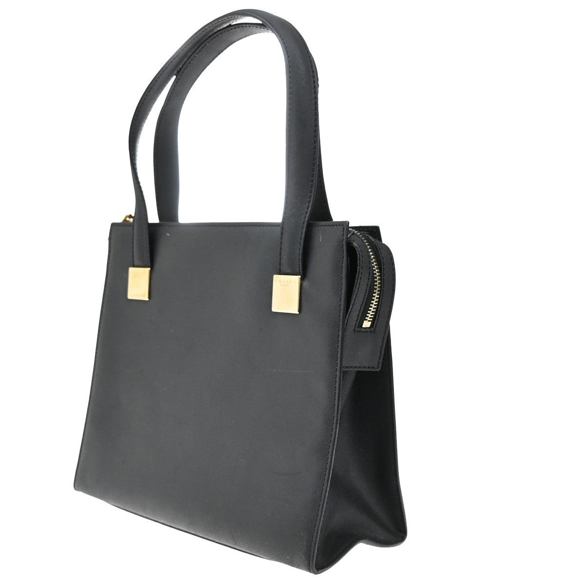 CELINE Logo Square Hand Bag Leather Black GHW Italy 30TA069