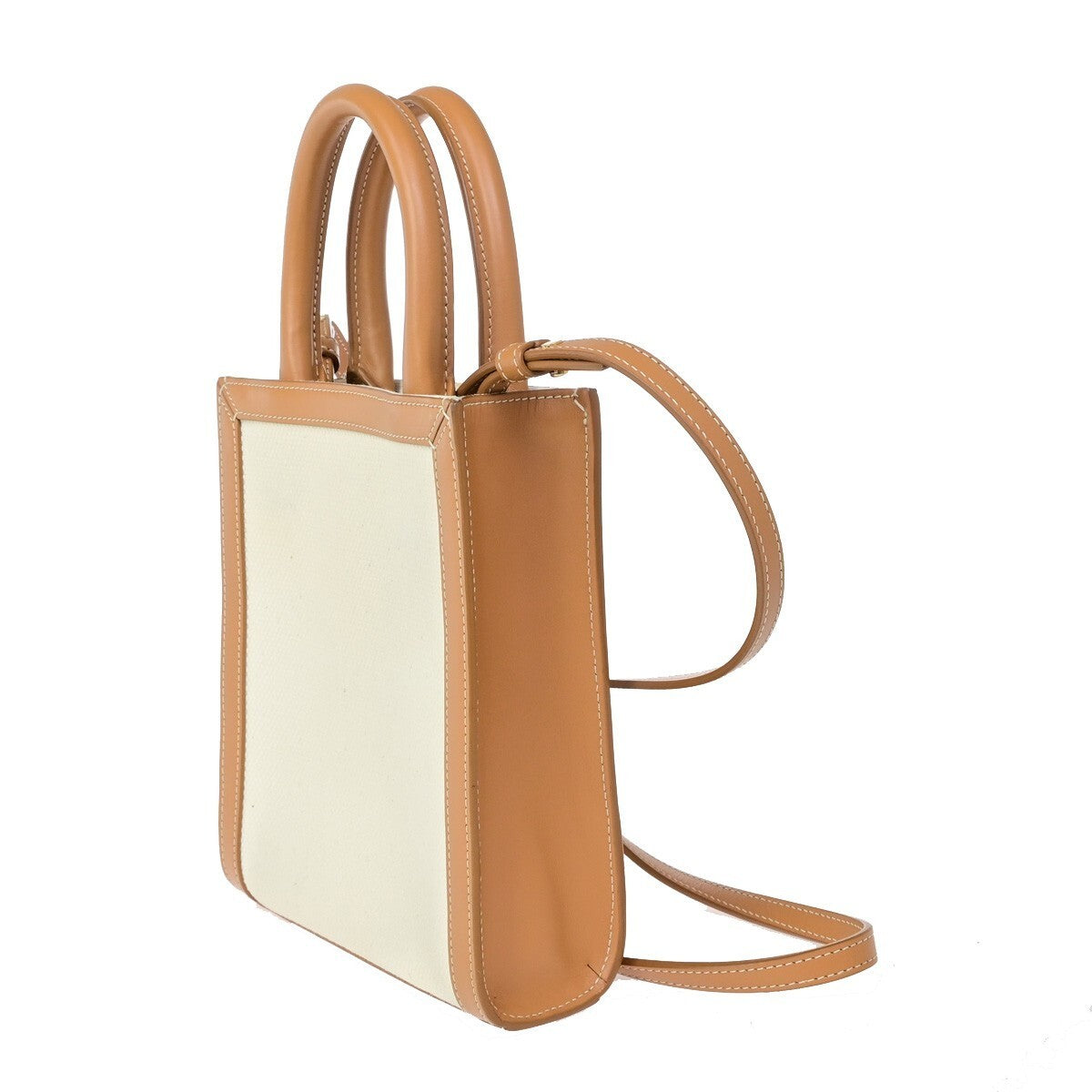 CELINE Logo Vertical Cabas 2Way Mini Hand Tote Bag Canvas Leather Brown 667RK640