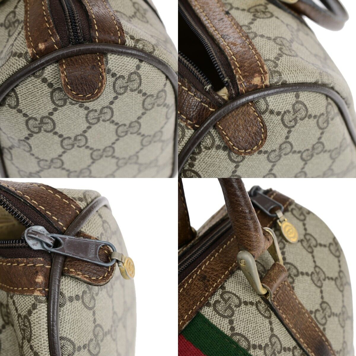 GUCCI Logo Sherry GG Pattern Travel Hand Bag PVC Leather Brown Italy 37YF592