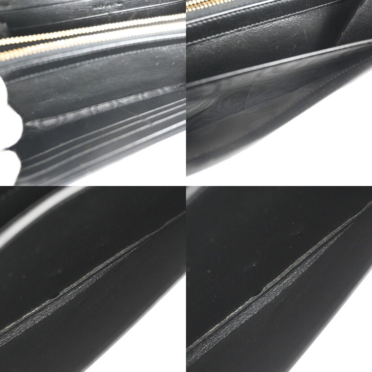 SAINT LAURENT Logo Long Bifold Wallet Purse Leather Black Gold Italy 68YD902
