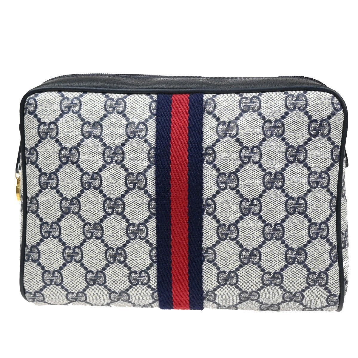 GUCCI Sherry GG Pattern Clutch Hand Bag PVC Leather Navy Blue GHW Italy 68MA570