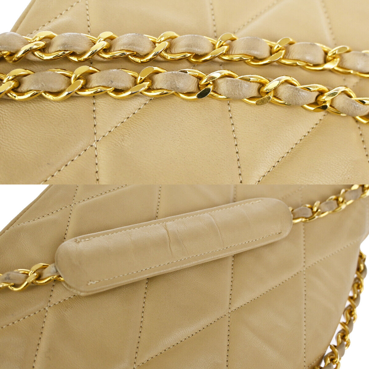 CHANEL CC Matelasse 23 Chain Shoulder Bag Leather Beige GHW Vintage 695RJ532