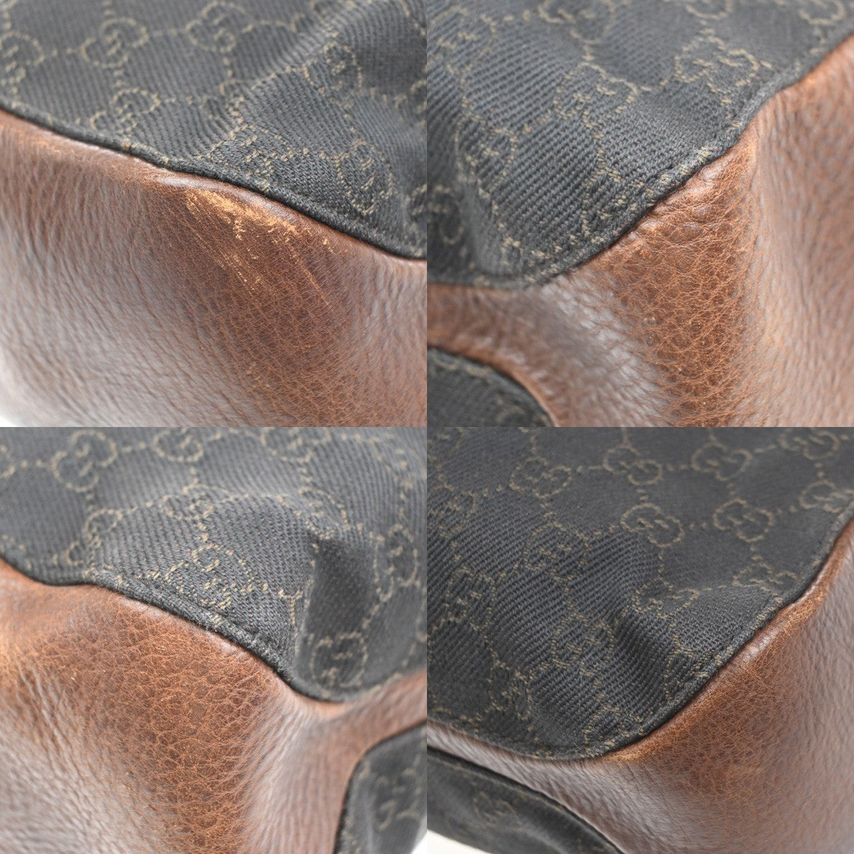 GUCCI Logo Horsebit GG Pattern Tote Hand Bag Canvas Leather Brown Italy 35MA571