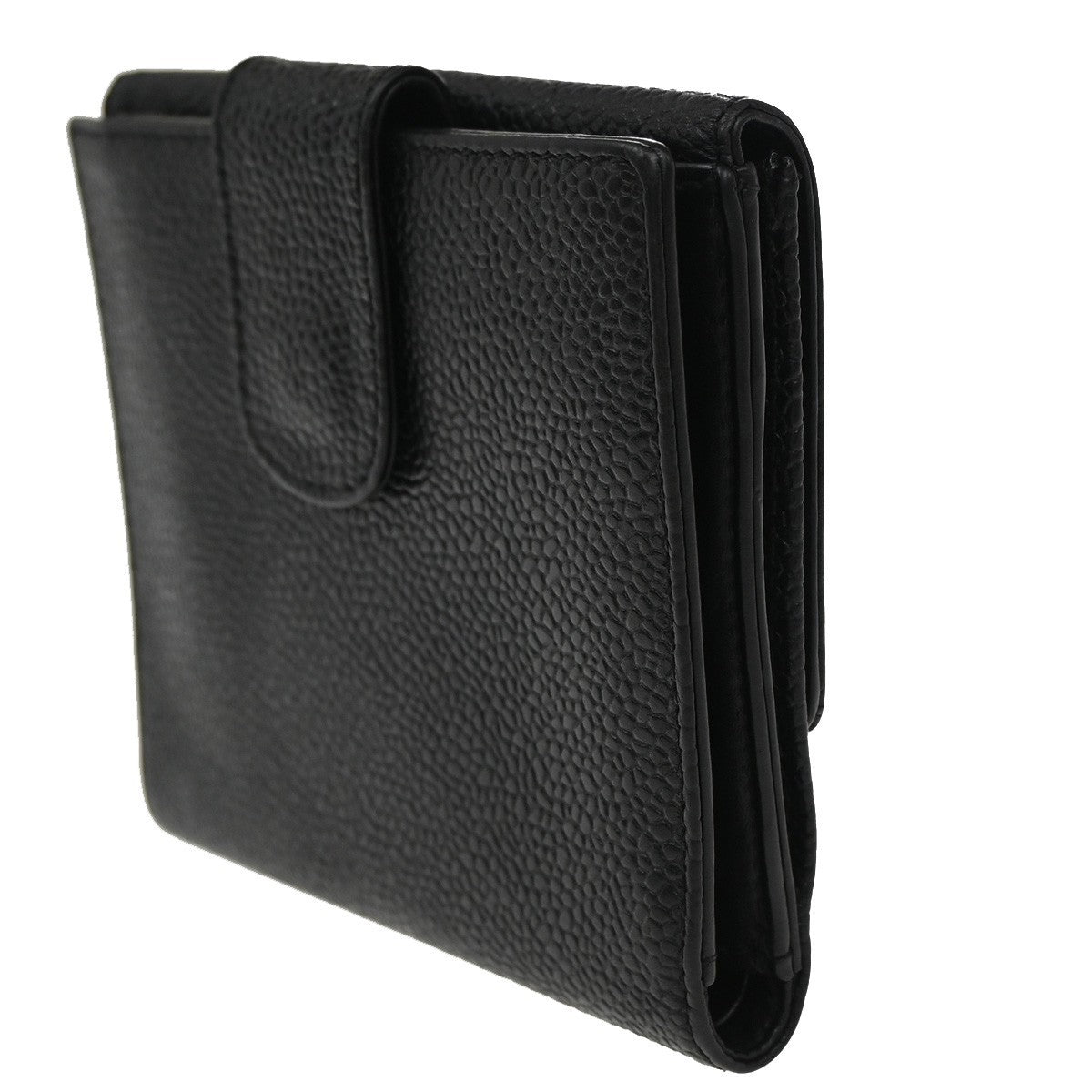 CHANEL CC Bifold Compact Wallet Grained Calfskin Leather Black Vintage 04KB916