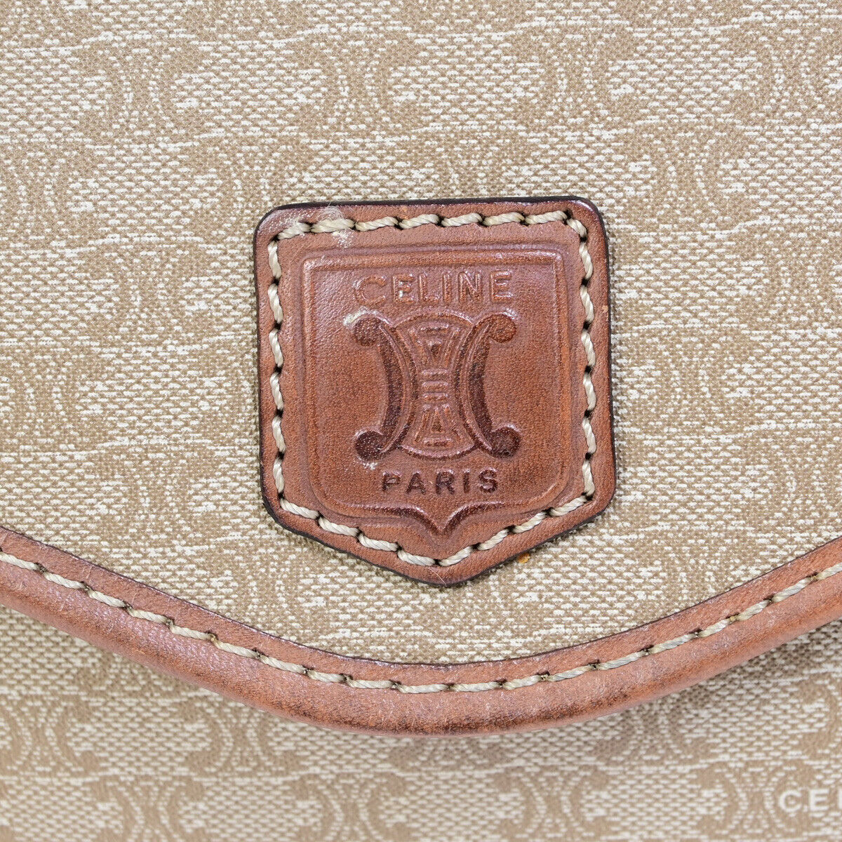 CELINE Logo Macadam Pattern Clutch Hand Bag PVC Leather Beige Brown GHW 01YF603