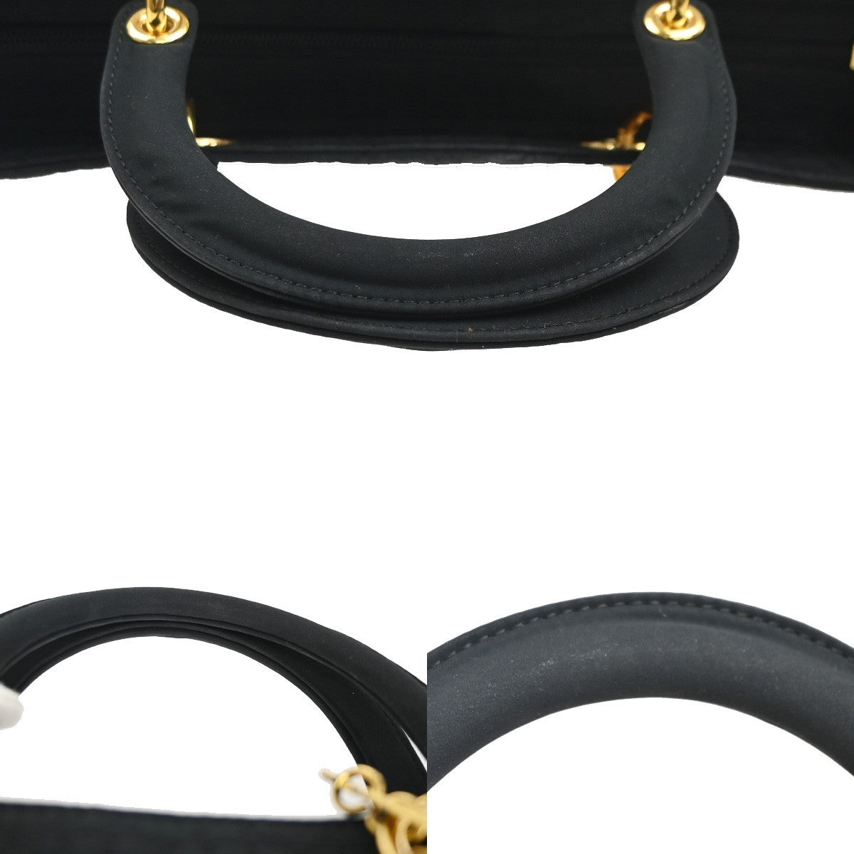 CHRISTIAN DIOR Logo Lady Cannage Hand Bag  Nylon Leather Black GHW Italy 79KC991