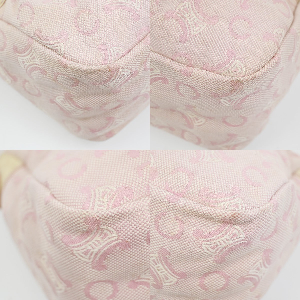 CELINE Logo C Macadam Shoulder Bag Canvas Leather Beige Pink GHW 63ZA180