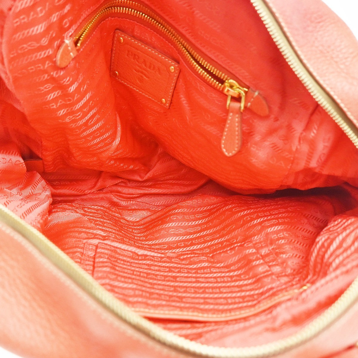PRADA Logo Shoulder Tote Bag Leather Orange GHW Italy 34KP583