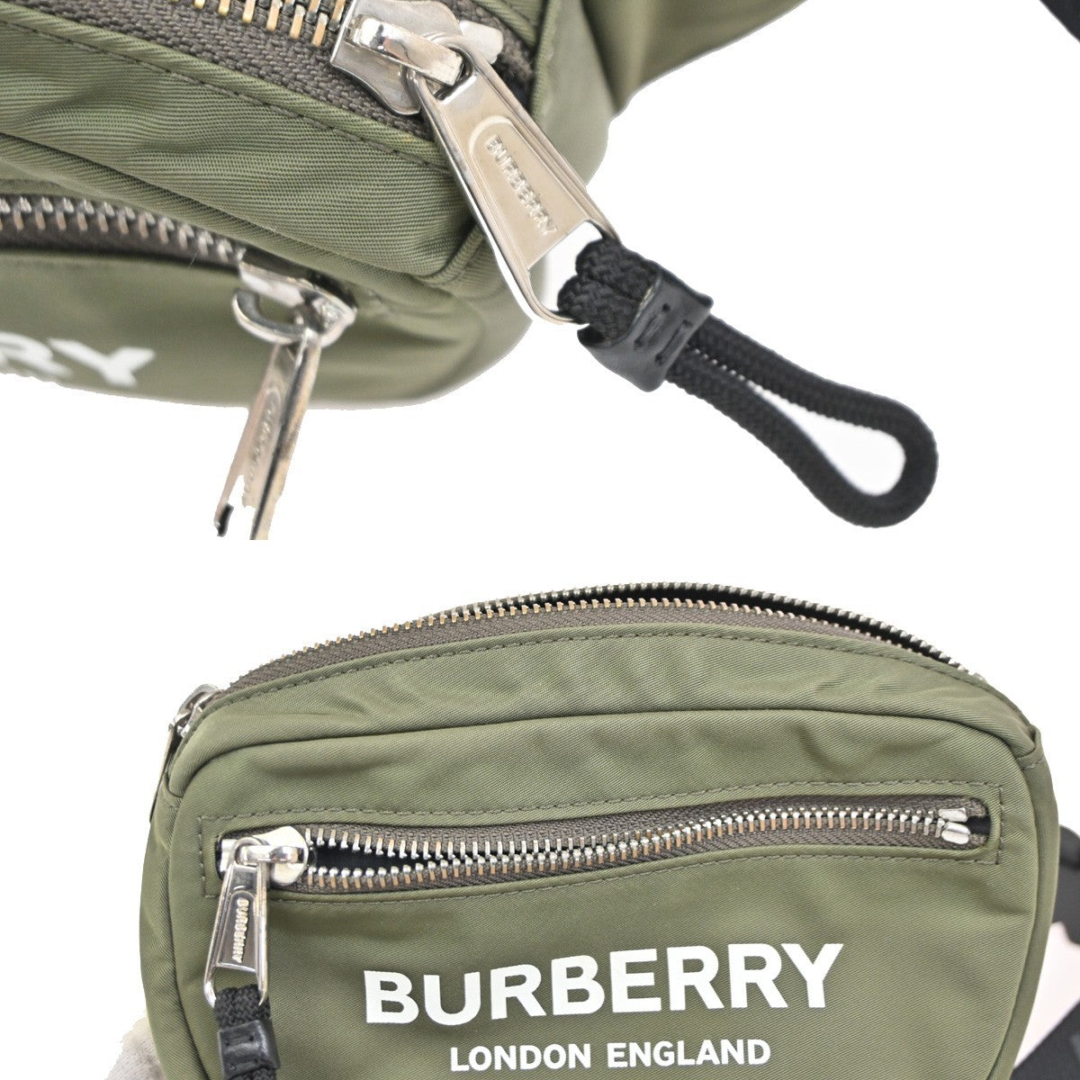 BURBERRY Logo Bum Body Bag Nylon Green SHW 34KB759