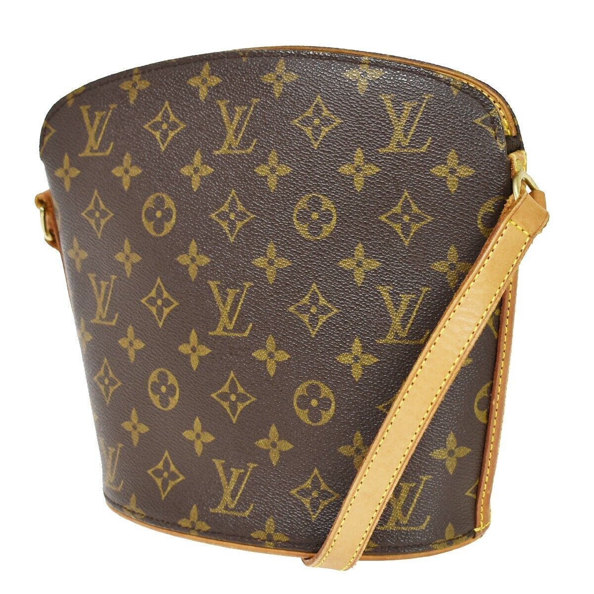 LOUIS VUITTON Logo Drouot Shoulder Bag Monogram Leather Brown M51290 19YC093