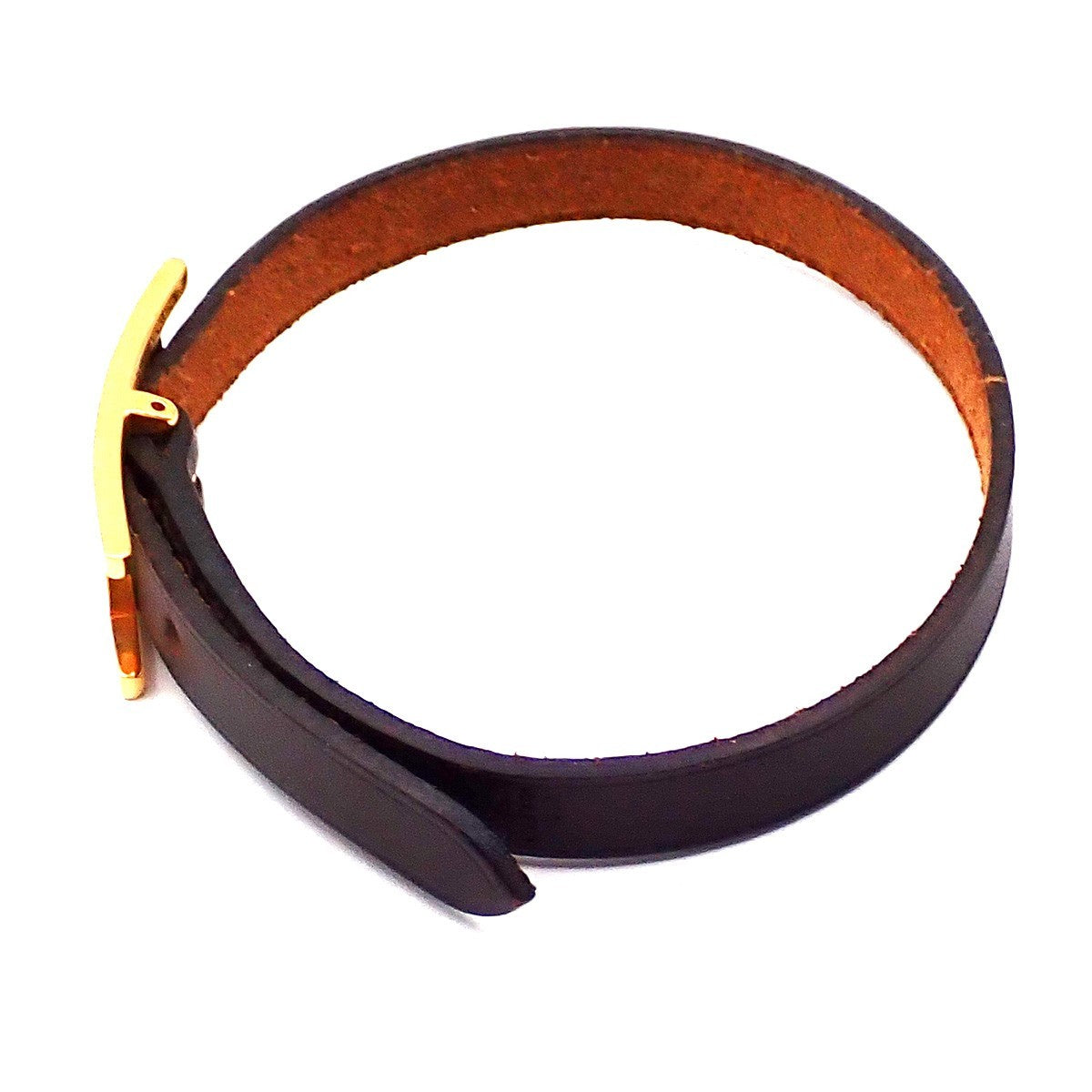 HERMES Logo Api Bracelet Leather Brown GHW 05RP161