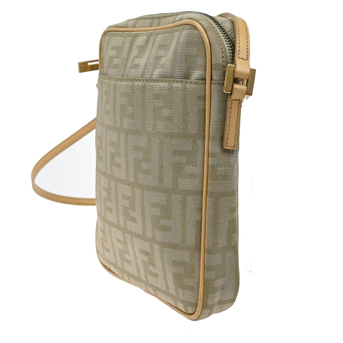 FENDI Logo Zucca Pattern Shoulder Bag Canvas Leather Beige GHW Italy 65YH781