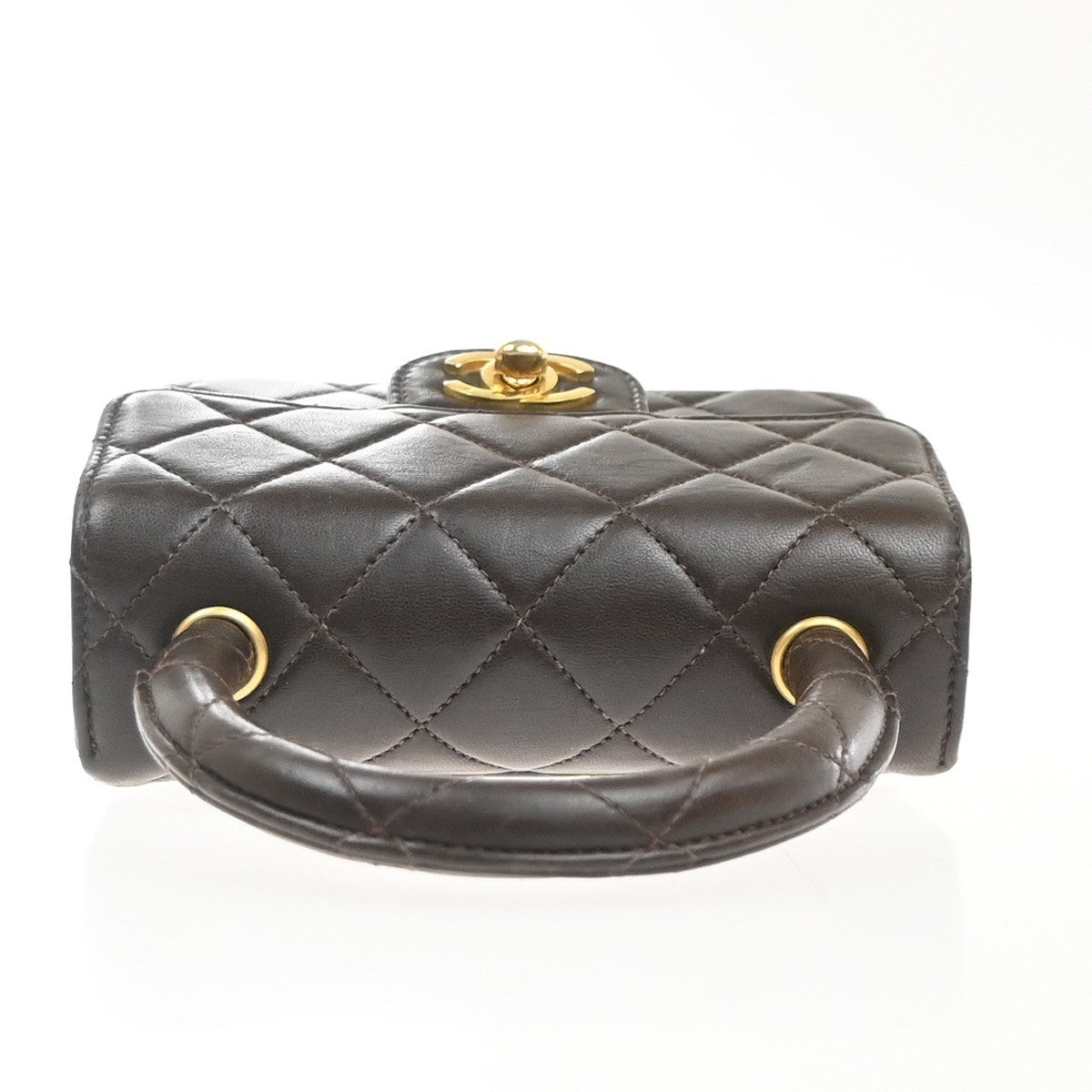 CHANEL CC Logo Mini Top Handle Matelasse Hand Bag Leather Brown France 865RL909