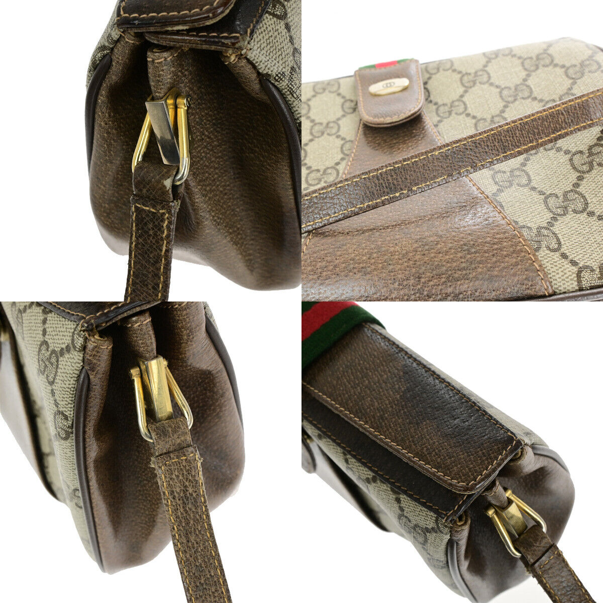 GUCCI Logo Sherry GG Pattern Shoulder Bag PVC Leather Brown Italy 67YF251