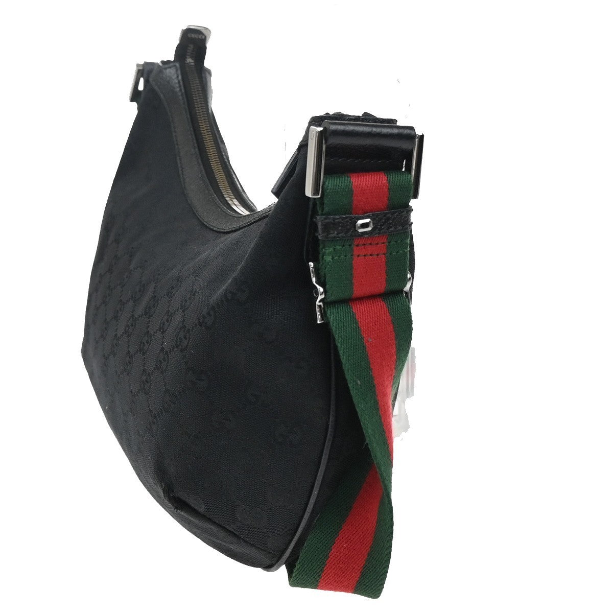 GUCCI Logo GG Pattern Sherry Shoulder Bag Canvas Leather Black Italy 76KB591