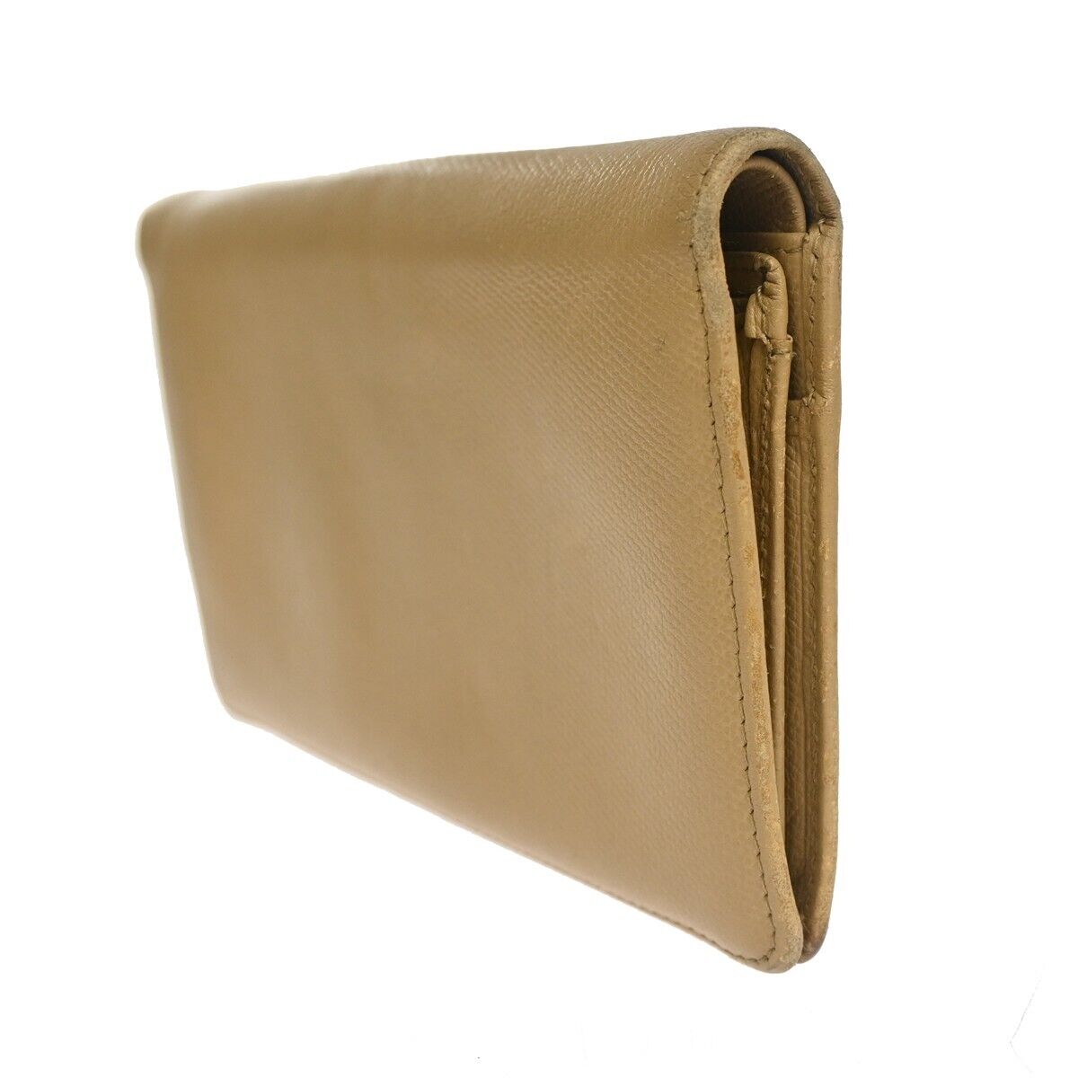 CHANEL CC Logo Long Bifold Wallet Purse Leather Beige Gold-Plated Italy 60GA245