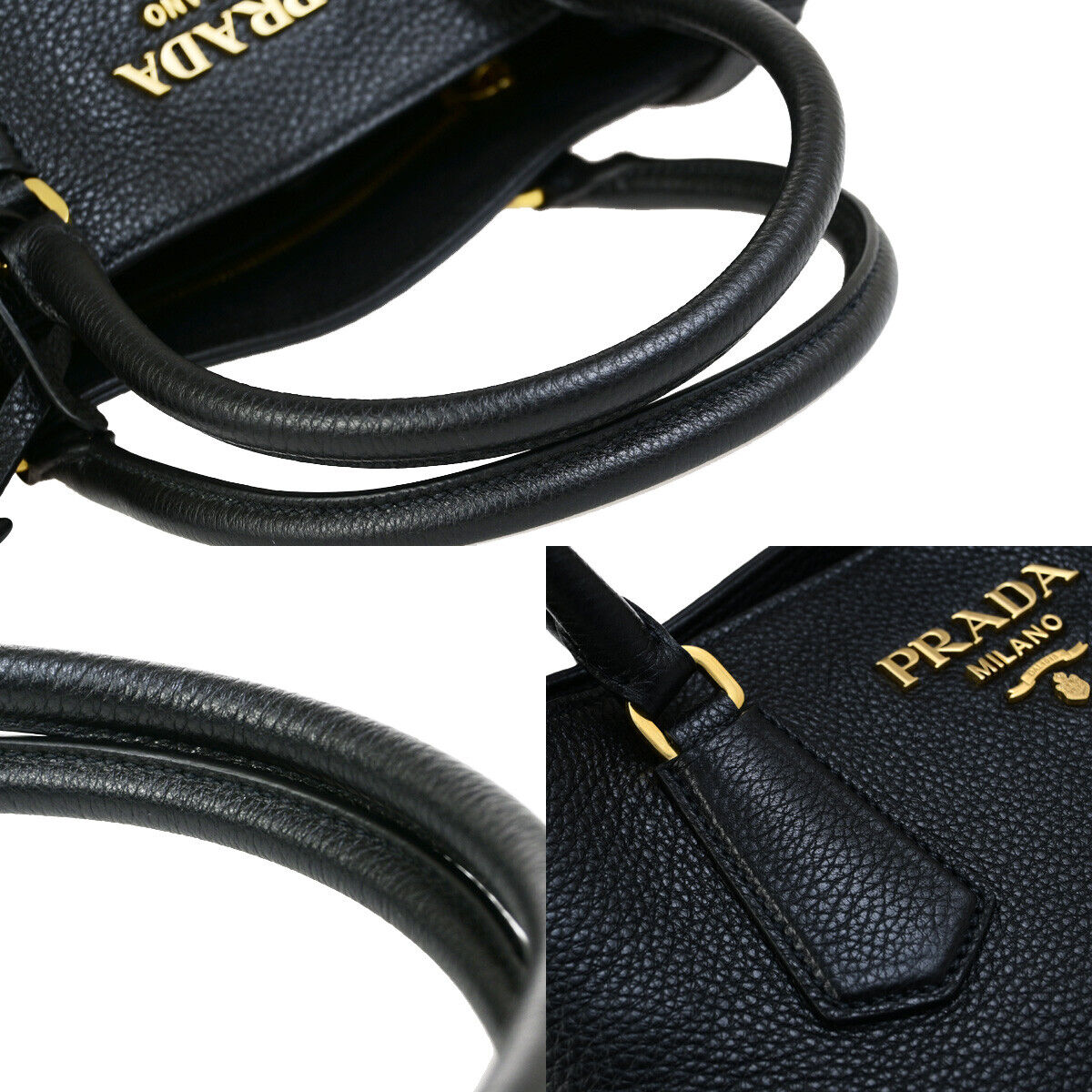 PRADA Logo 2Way Shoulder Hand Bag Vitello Phenix Leather Black GHW 99RK794