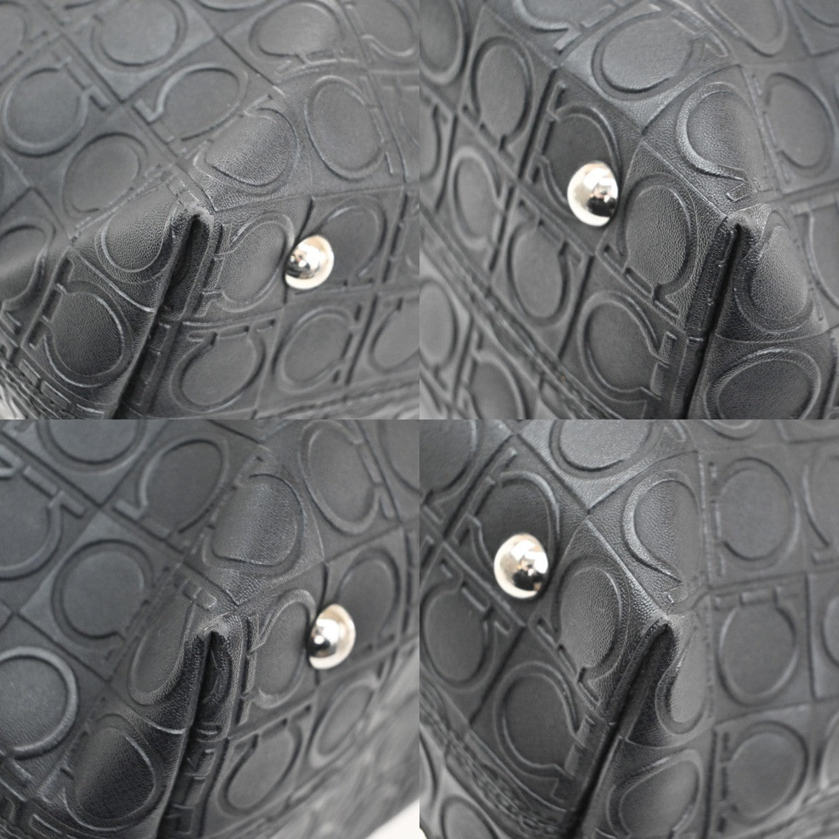 SALVATORE FERRAGAMO Gancini Tote Shoulder Bag PVC Leather Black SHW 69AA118