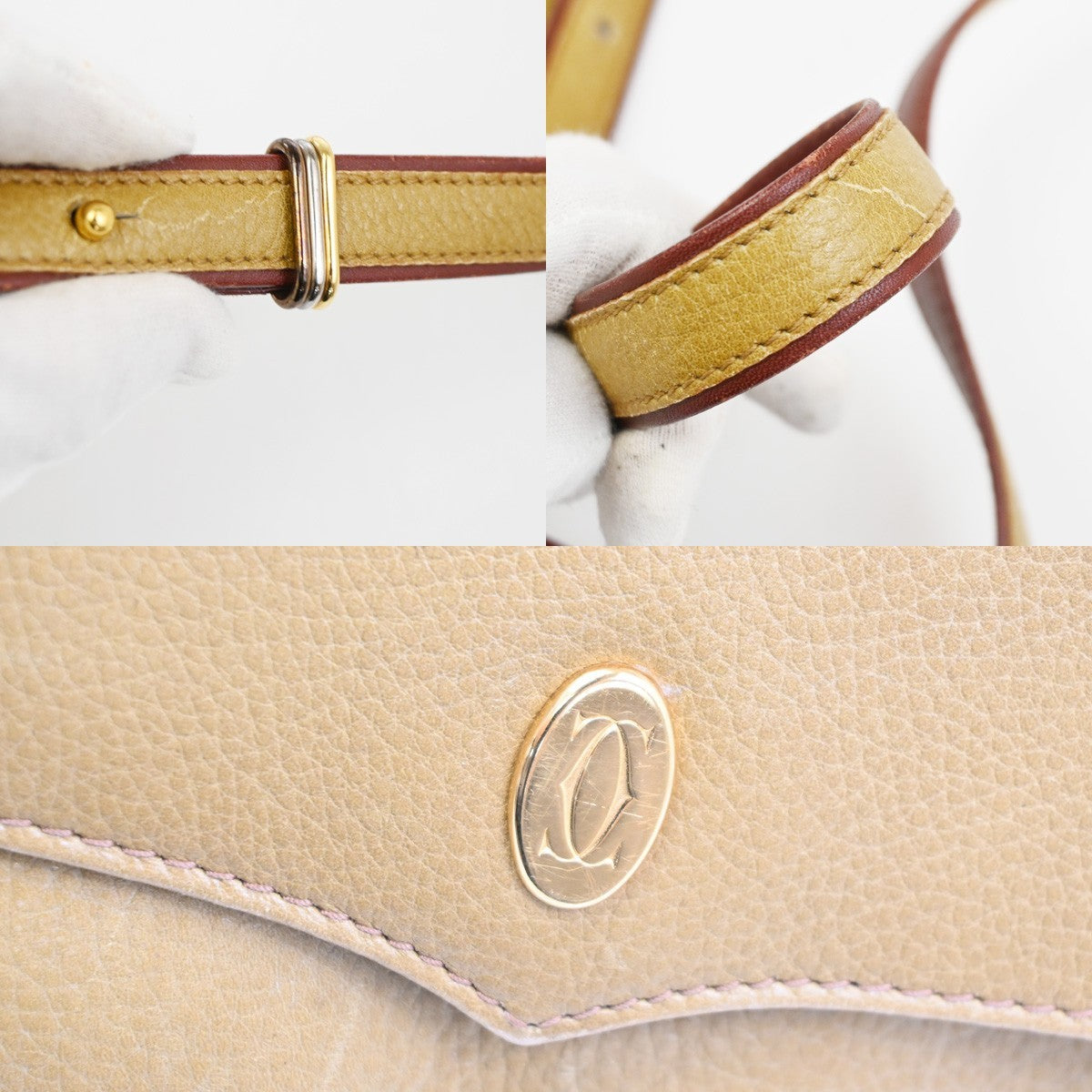 MUST DE CARTIER 2C Logo Bicolor Shoulder Bag Leather Yellow Red 61TA698