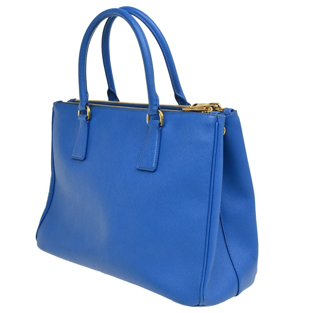 PRADA MILANO Logo Double Zip Tote Bag Saffiano Leather Blue GHW Italy 12CA241