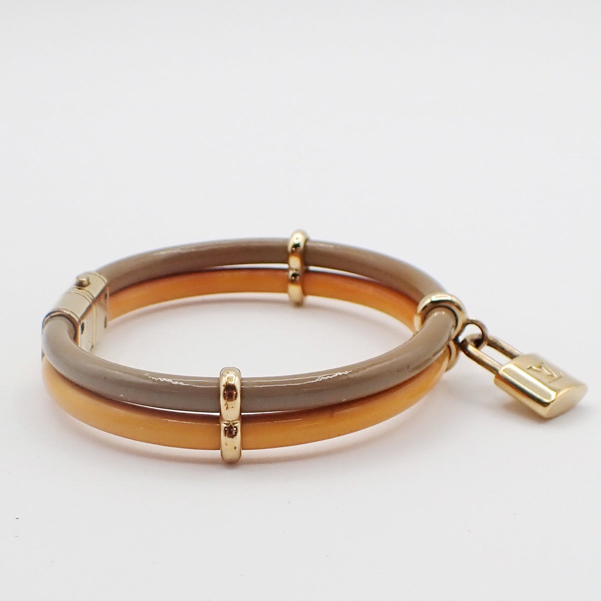 LOUIS VUITTON Keep It Twice Bracelet Patent Leather Khaki Yellow GHW 30KC922