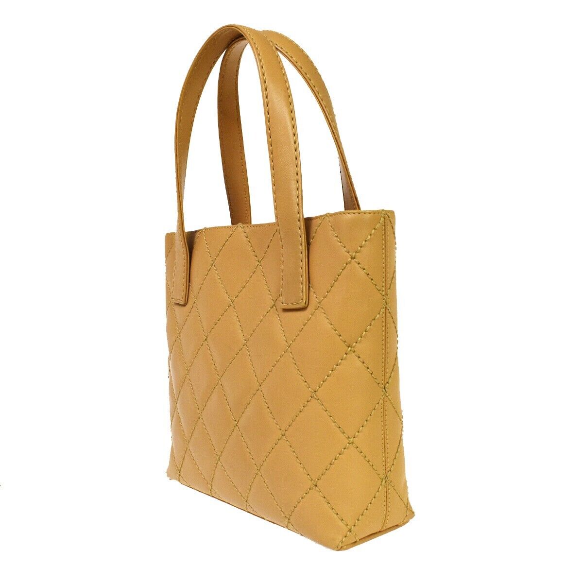 CHANEL CC Logo Wild Stitch Hand Tote Bag Leather Beige Gold Italy 699RH707
