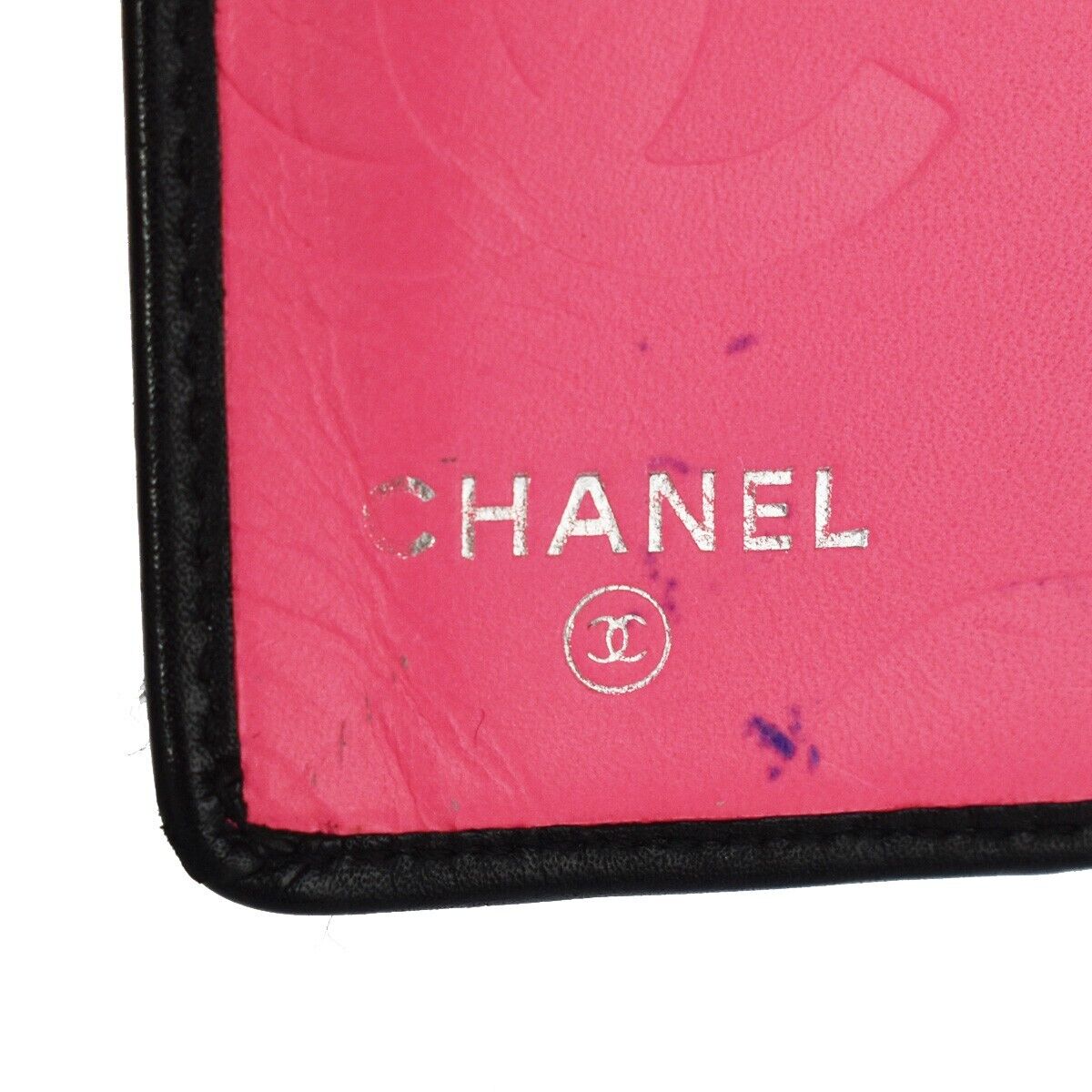 CHANEL CC Logo Cambon Long Bifold Wallet Leather Black Pink Italy 33SH088