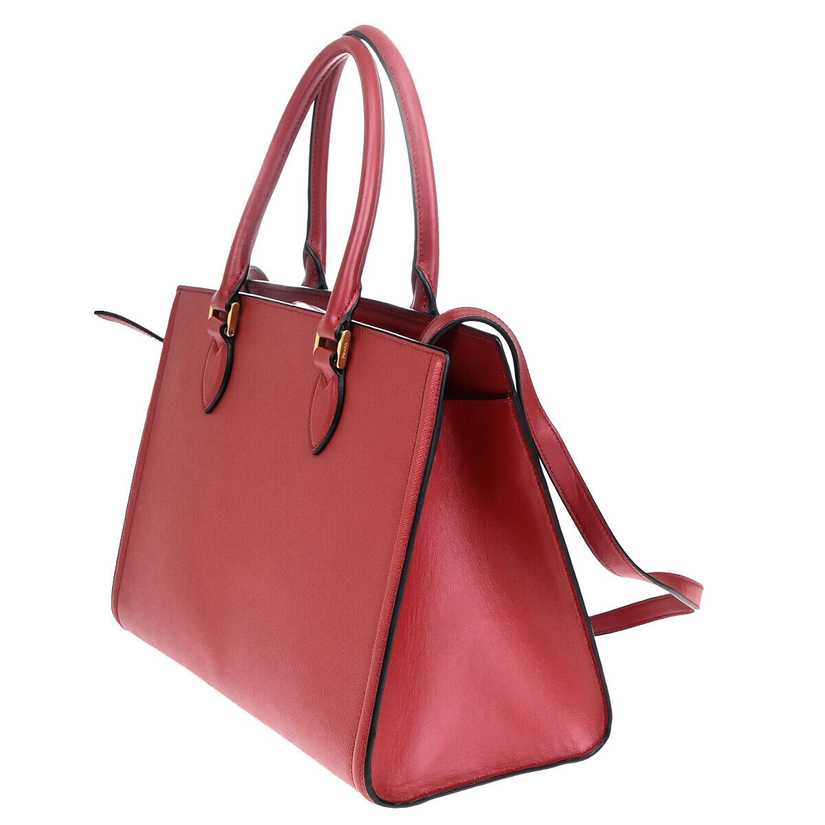 PRADA Logo Saffiano 2Way Shoulder Hand Tote Bag Leather Red GHW 678RK270