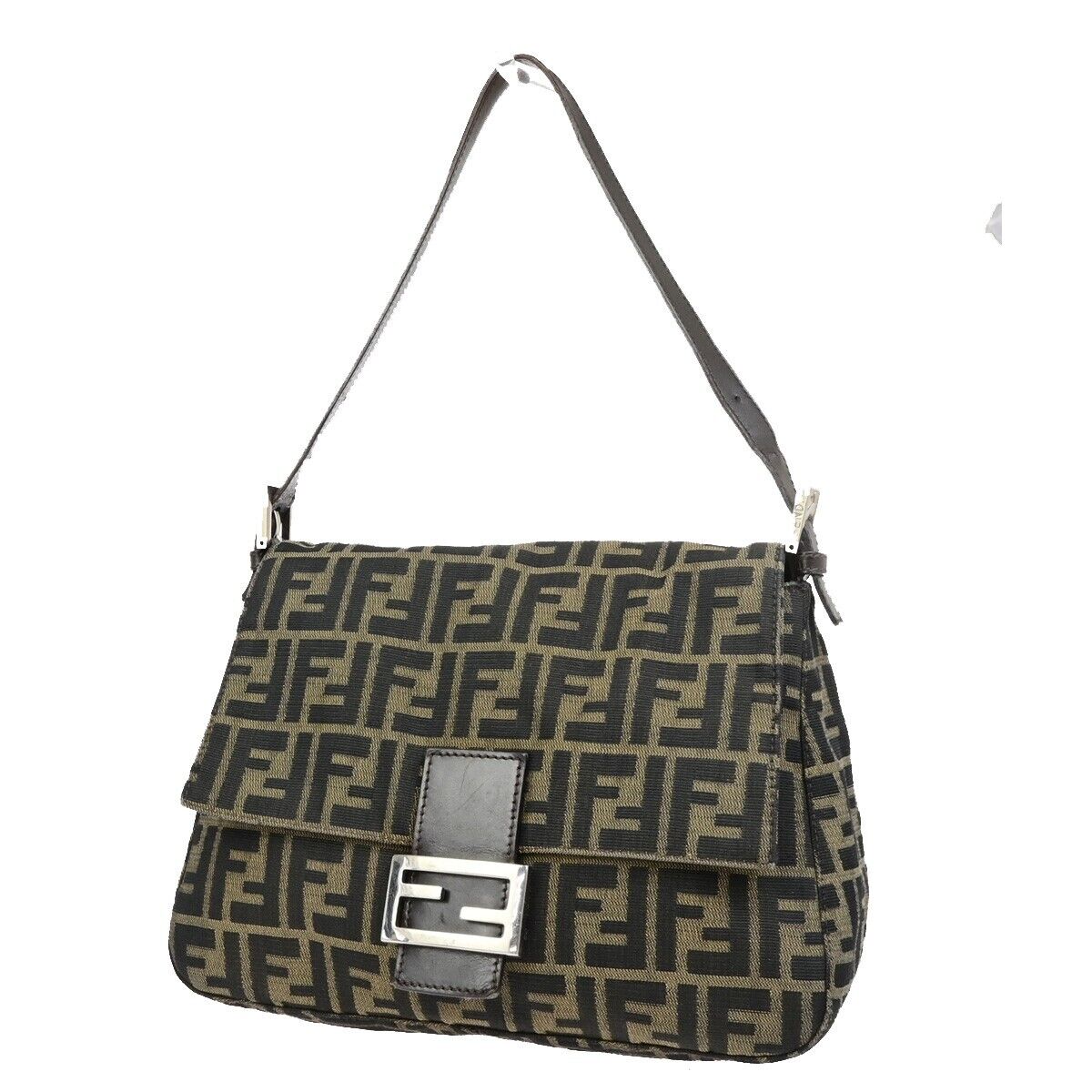 FENDI Logo Mamma Zucca Pattern Shoulder Bag Canvas Leather Brown SHW 74FB302