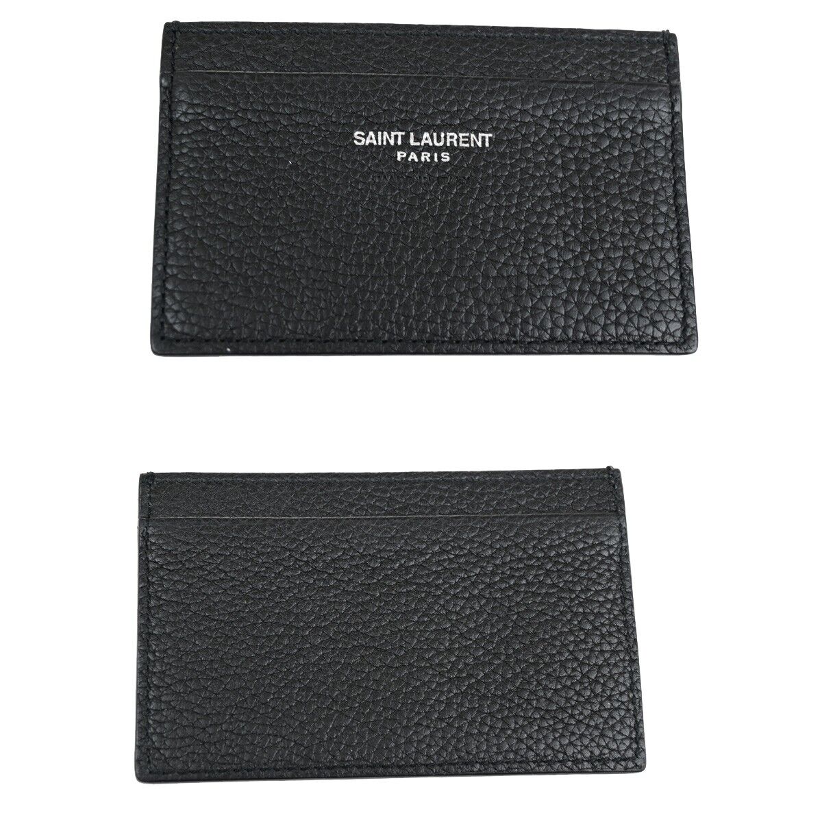 SAINT LAURENT YSL Logo Card Case Wallet Leather Black silver Italy 62SJ175
