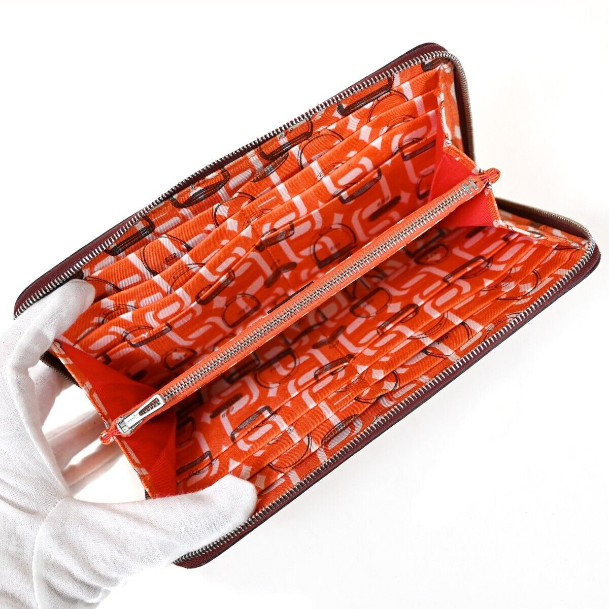 HERMES Azap Silk In Long Zipper Bifold Wallet Purse Veau Epsom Red 72HB250