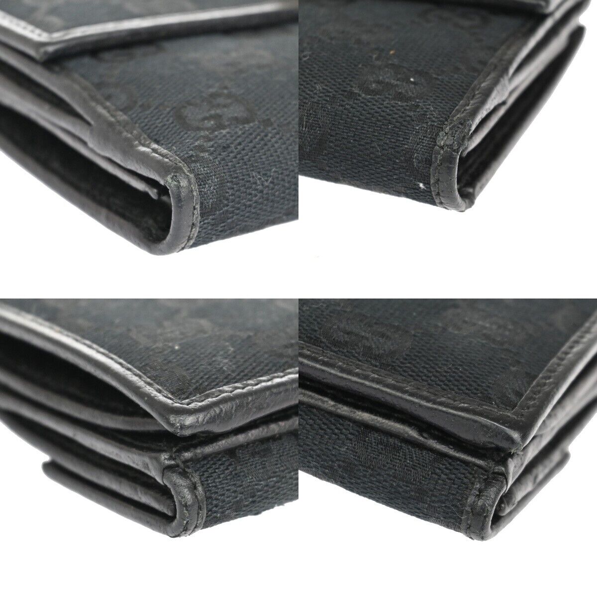 GUCCI Princy GG Pattern Long Bifold Wallet Purse Canvas Leather Black 02YD939