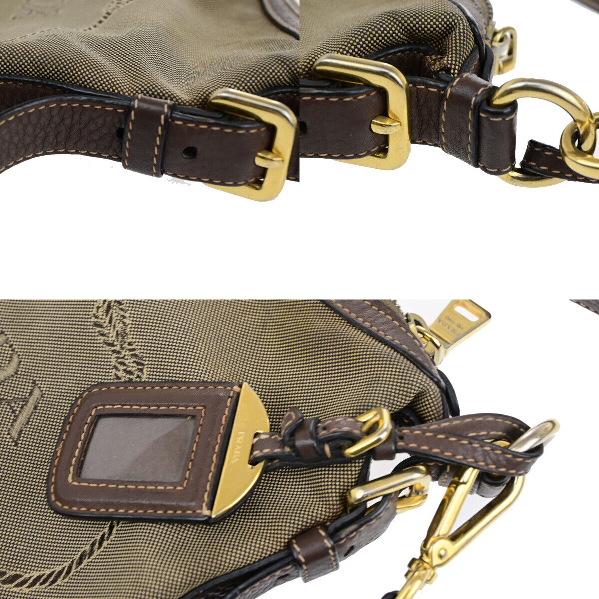 PRADA Logo Crossbody Shoulder Bag Jacquard Leather Brown GHW 60YF090