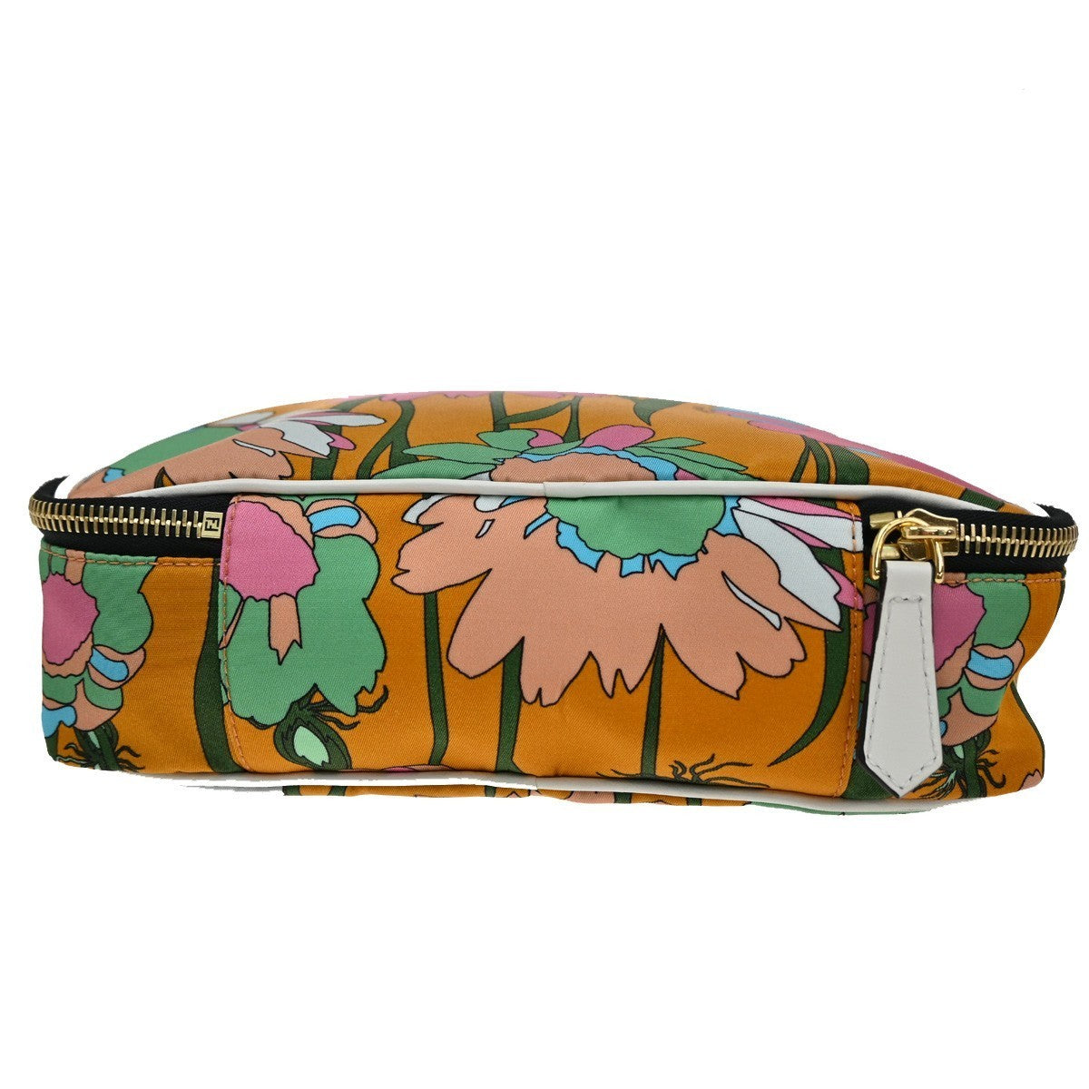 FENDI Zucca Zip-around Clutch Pouch Bag Flower Canvas Leather Orange GHW 36TA313