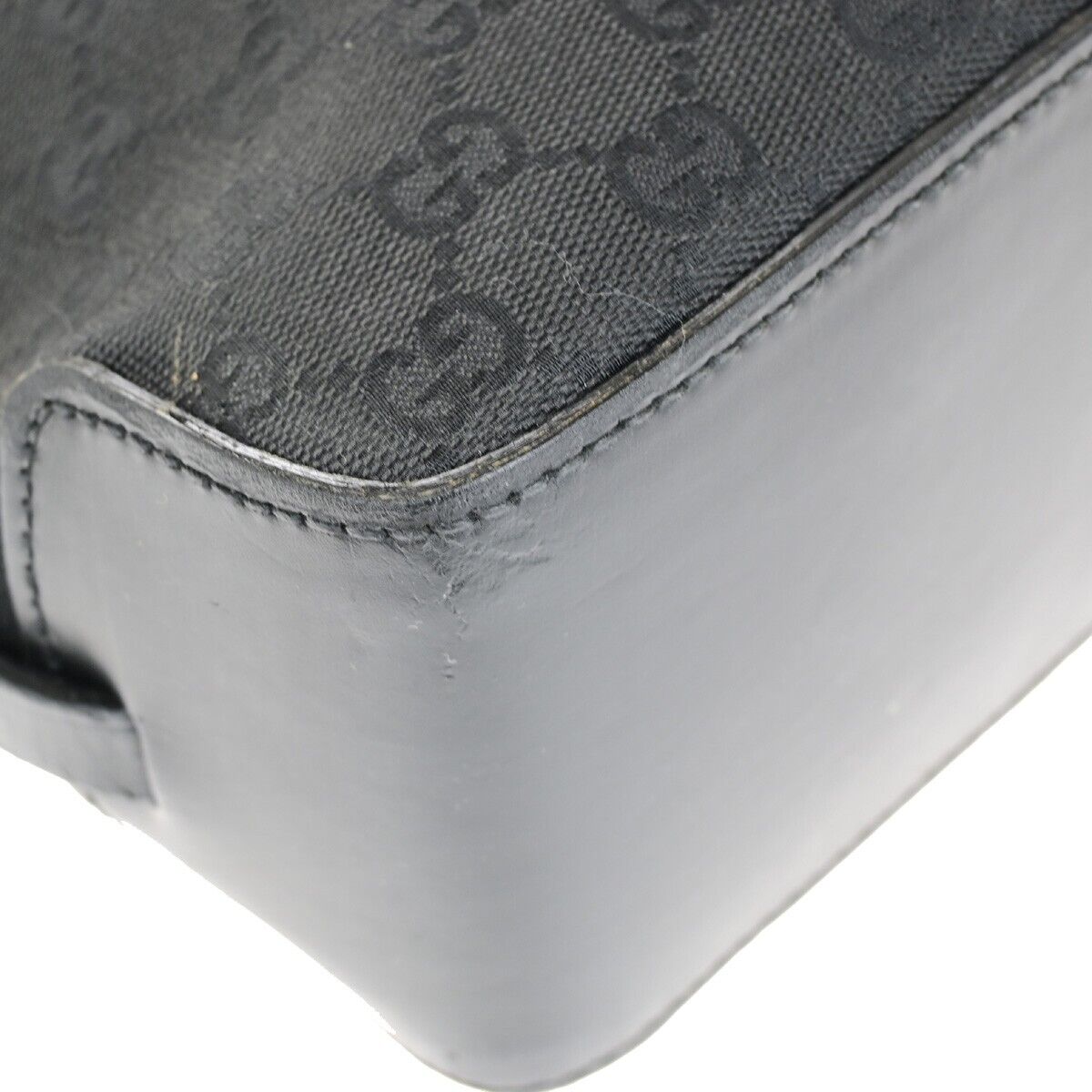 GUCCI Logo GG Pattern Shoulder Bag Canvas Leather Black Silver Italy 02EC919