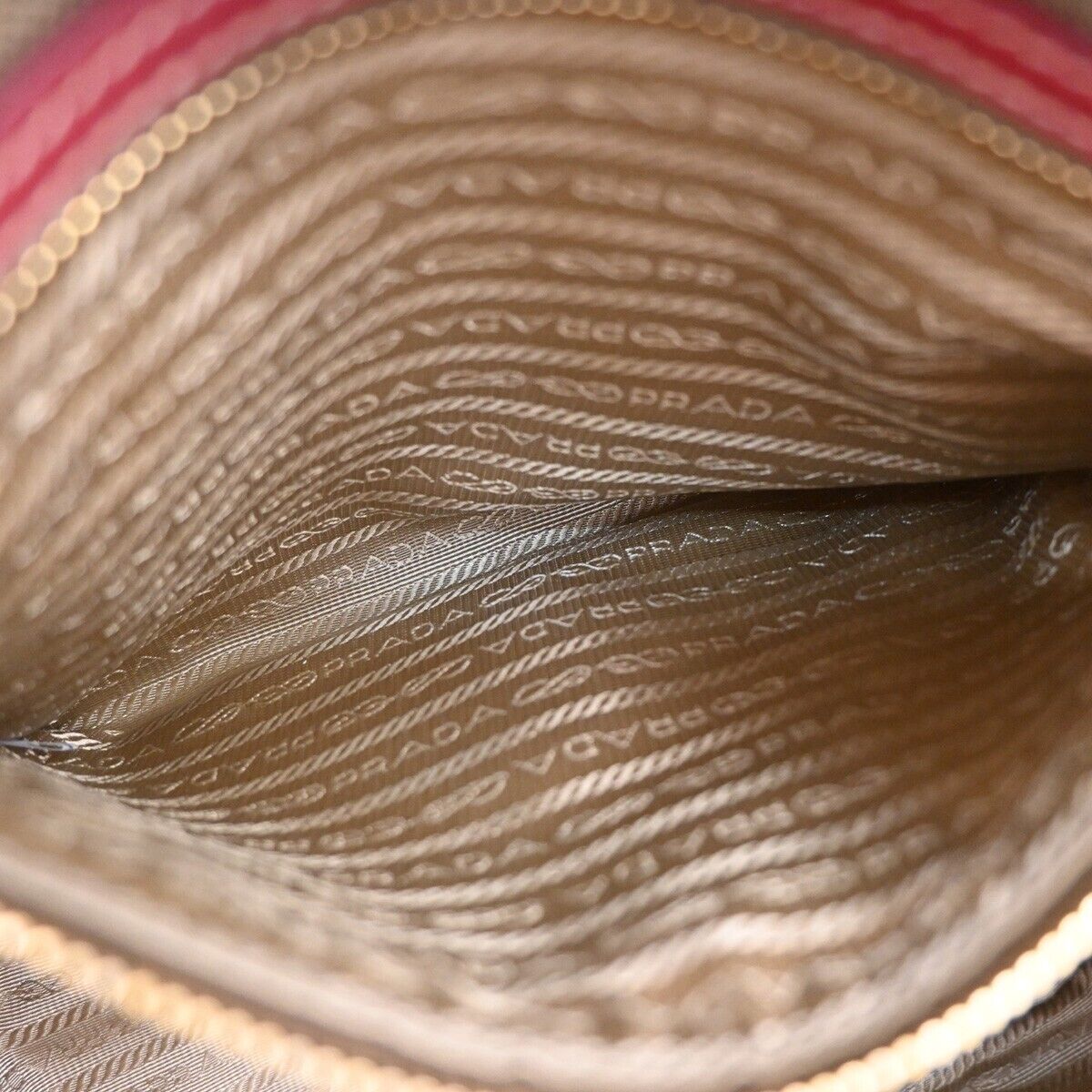 PRADA MILANO Logo 2Way Shoulder Hand Bag Canvas Leather Khaki Bordeaux 79EA813