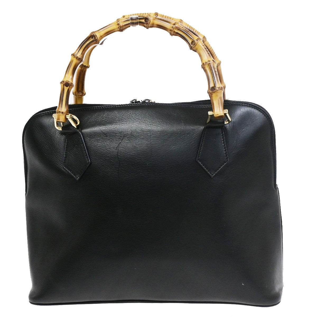 GUCCI Logo Bamboo Tote Shoulder Handbag Leather Black Italy GHW 60CB036