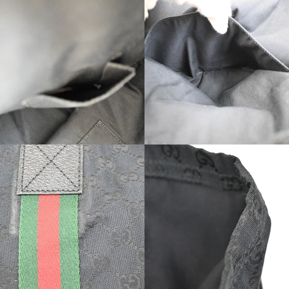 GUCCI GG Sherry Tote Shoulder Hand Bag Canvas Leather Black Italy 80KC428