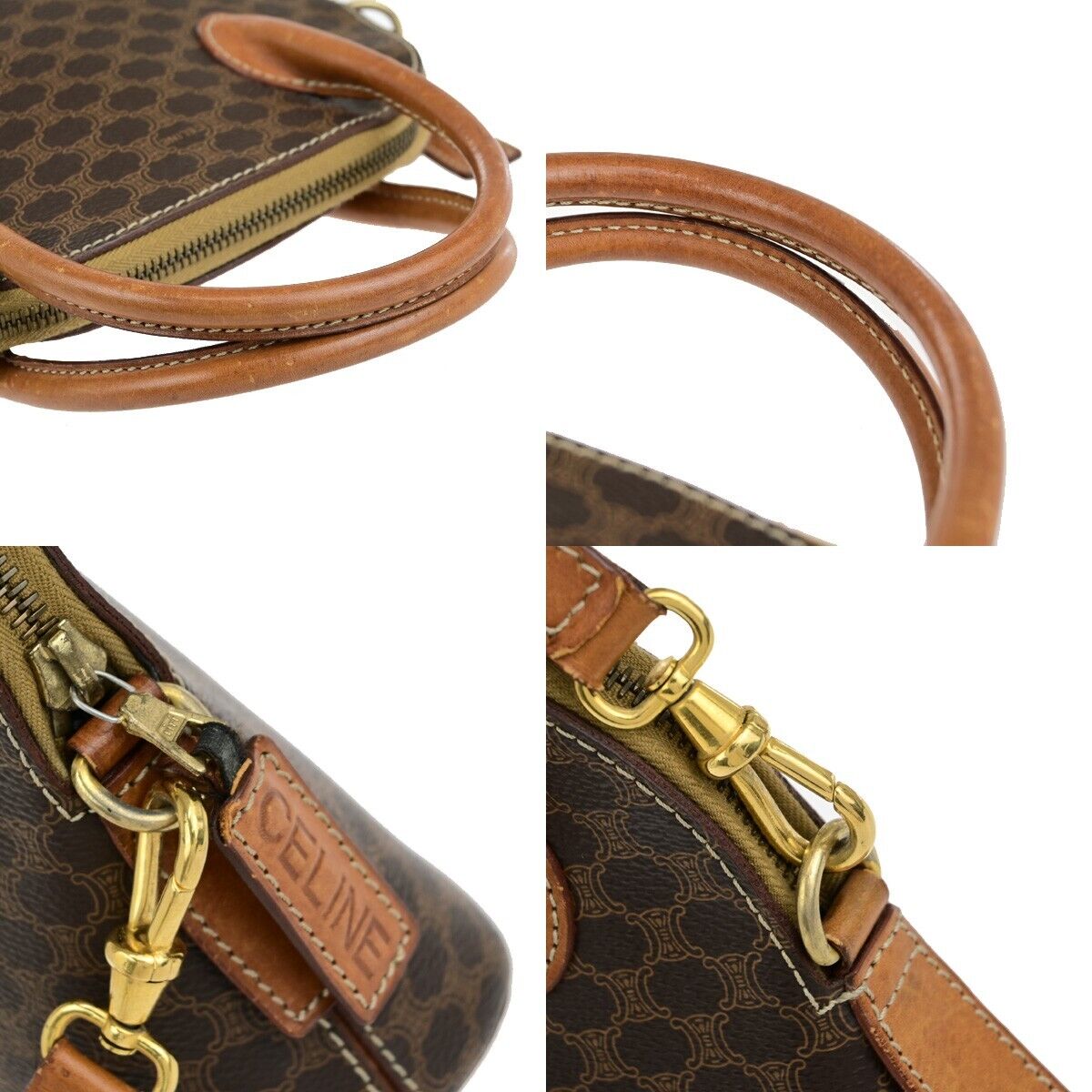 CELINE Logo Macadam Pattern 2Way Shoulder Hand Bag PVC Leather Brown GHW 38EC961