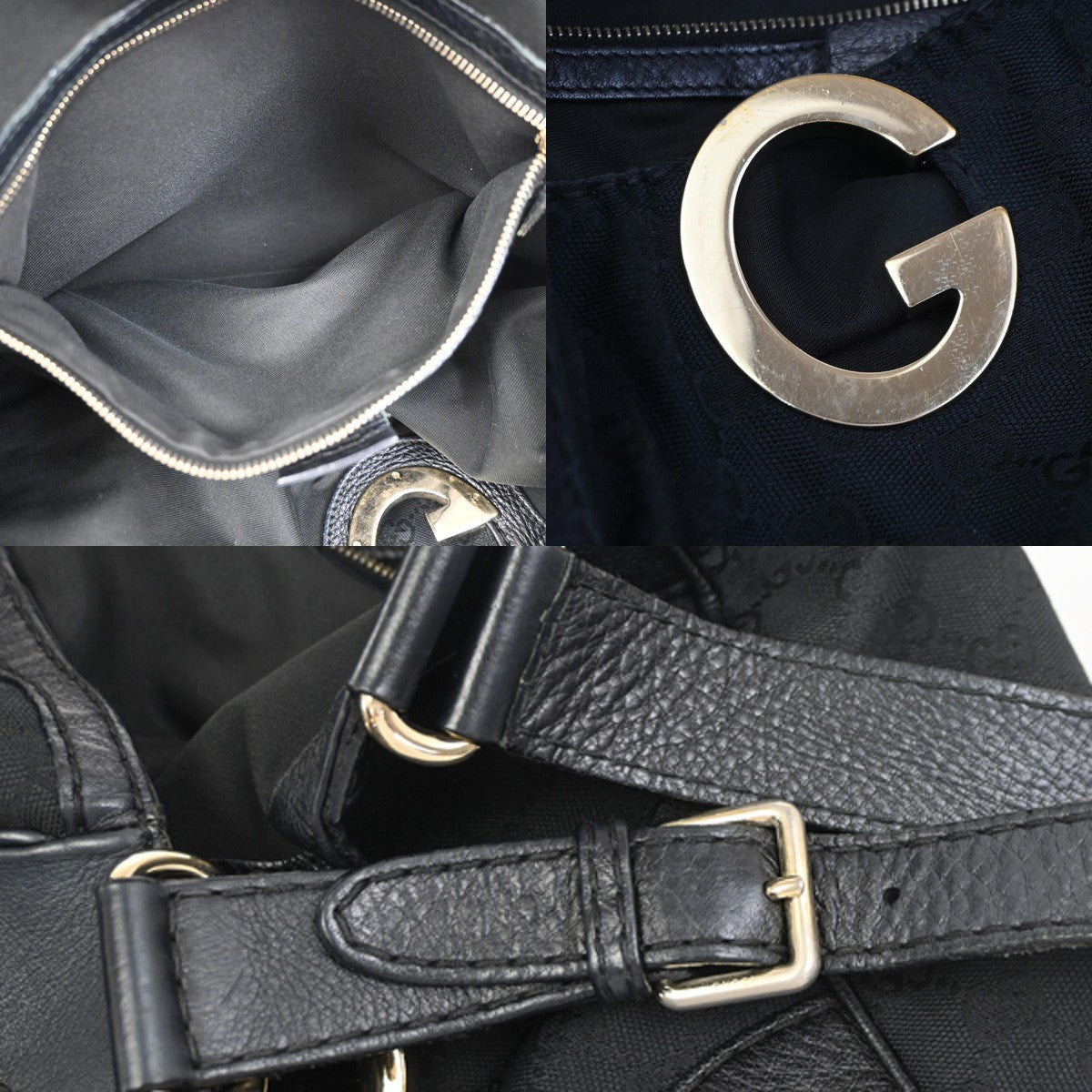 GUCCI Logo GG Pattern Shoulder Tote Bag Canvas Leather Black GHW Italy 34YH906