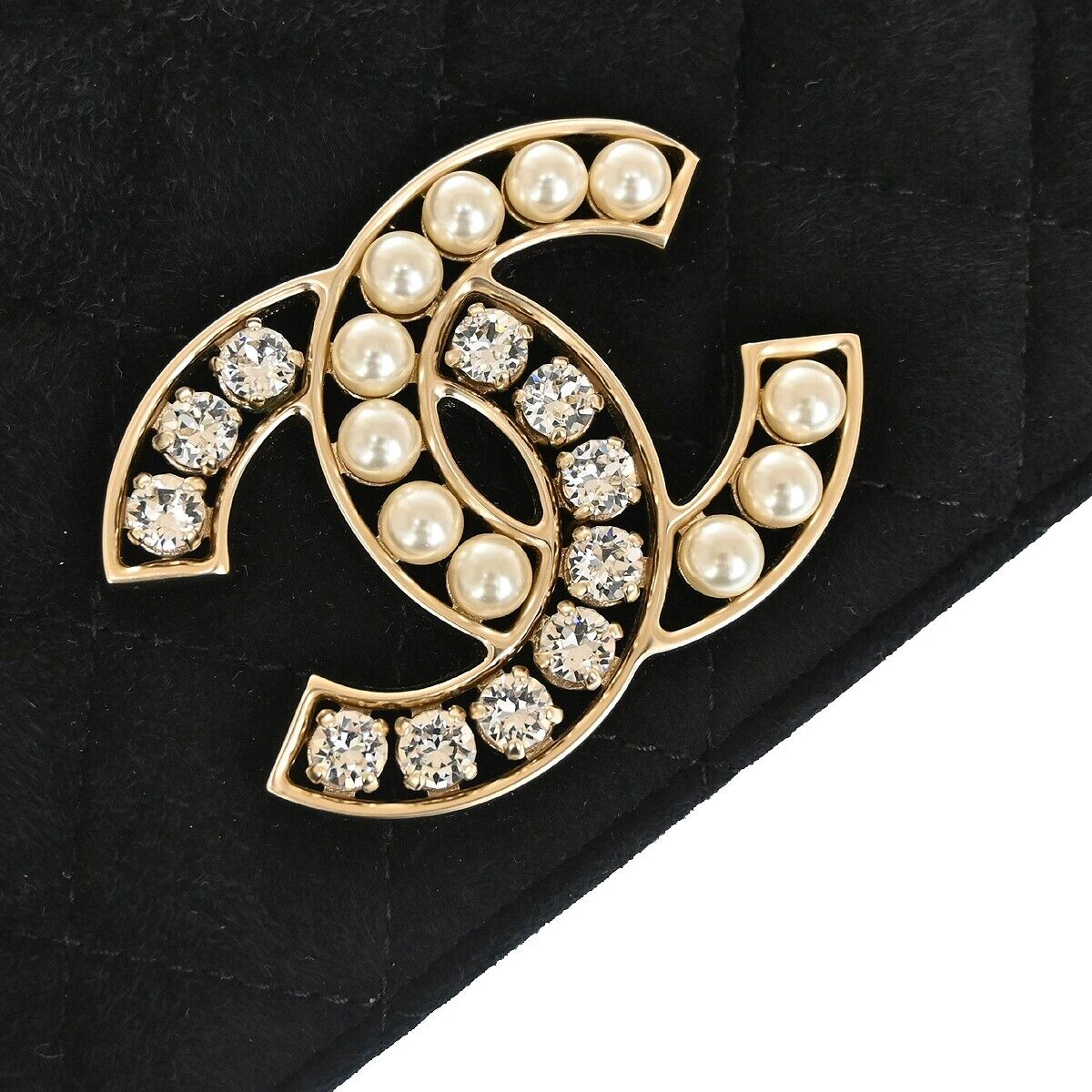 CHANEL CC Logo Matelasse Chain Shoulder Bag Suede BK Rhinestone Pearl 770RJ051