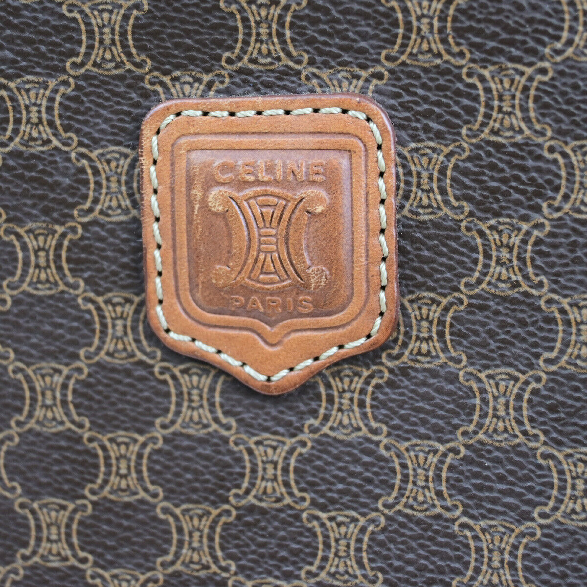 CELINE Logo Macadam Pattern Clutch Hand Bag PVC Leather Brown GHW Italy 02SJ190