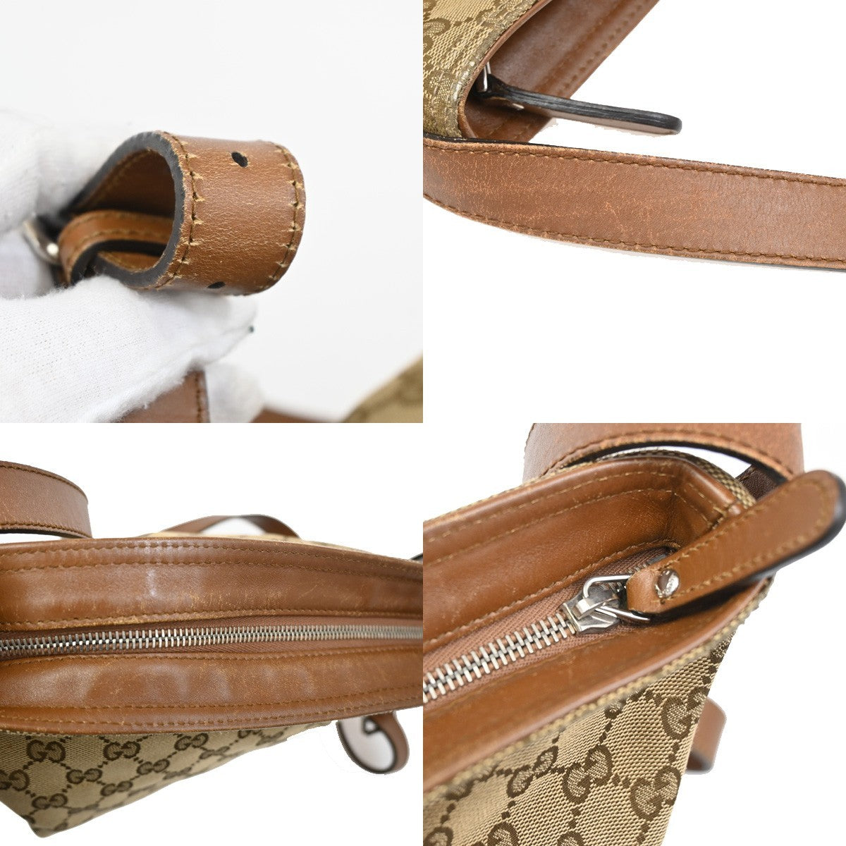 GUCCI Logo Sherry GG Pattern Shoulder Bag Canvas Leather Brown SHW Italy 65TA112