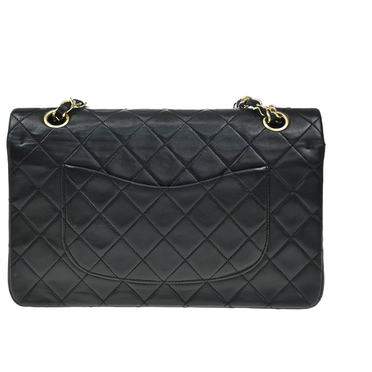 CHANEL CC Matelasse 25 Double Flap Chain Shoulder Bag Lamb Skin Black 892RF267